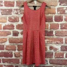 En Focus Studio Dress Womens 6 Coral Pink Abstract Lace Fit & Flare Popover