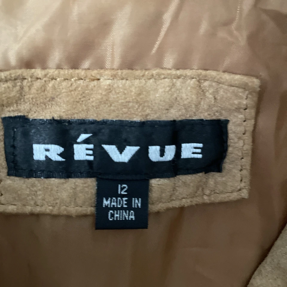 Revue Womans Leather Jacket Solid Brown 12 Long Sleeve Button Collar VTG 90s - Image 2 of 4