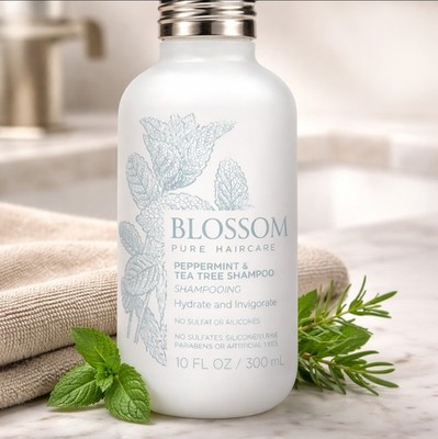 Blossom Pure Haircare Peppermint Tea Tree Shampoo, 10 fl oz