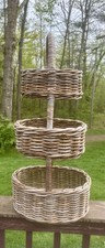 Vintage 3 Tier Woven Oval Wicker Baskets Stand French Rustic Country Storage