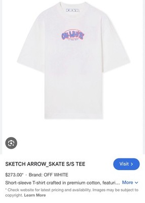 Off-White Blue Sketch Arrow Skate S/S Tee Men's Crew Neck T-Shirt White/Blue S
