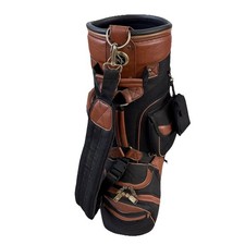 Vintage Knight Golf Bag 6 Way Divider Leather Canvas Padded Strap Black Brown