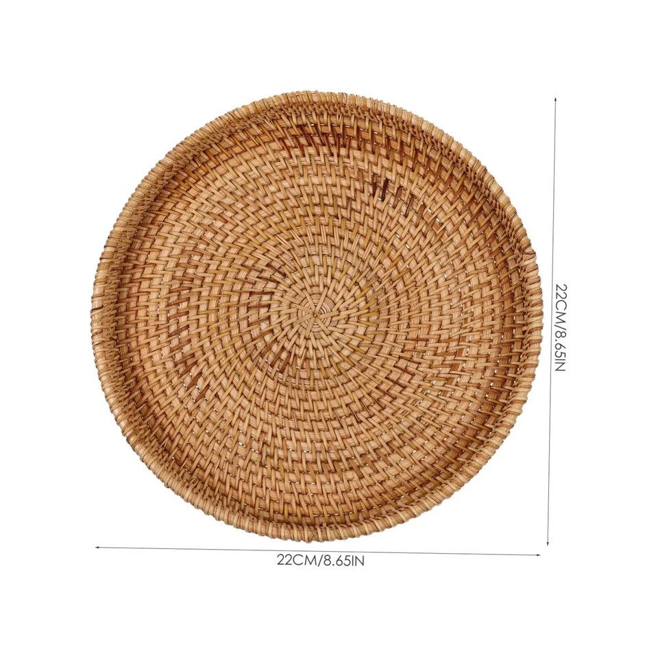 Rattan Storage Basket Rattan Tray Round Wicker Serving Basket Woven Bread Sma... - Image 4 of 4