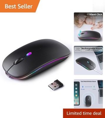 Bluetooth & USB Wireless Mouse   Rechargeable, Silent Click, Colorful LED Lights