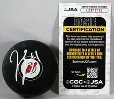 JAKE ALLEN SIGNED NEW JERSEY DEVILS PUCK NHL GOALIE STAR AUTOGRAPHED +JSA COA