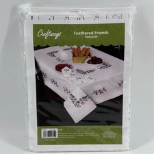 Craftways Feathered Friends Tablecloth Stamped Cross Stitch 50x50” 5489 NEW Bird