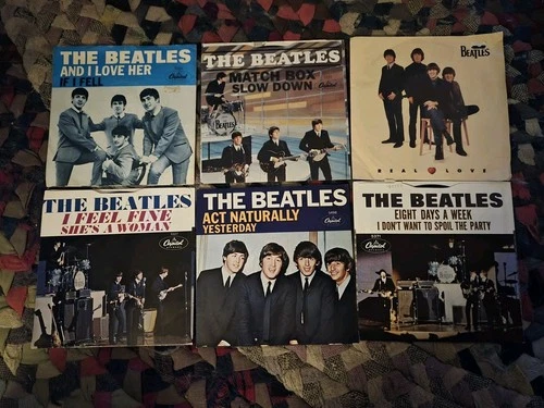 THE BEATLES LOT of 6 Original Capitol 45s w/Rare Picture Sleeves
