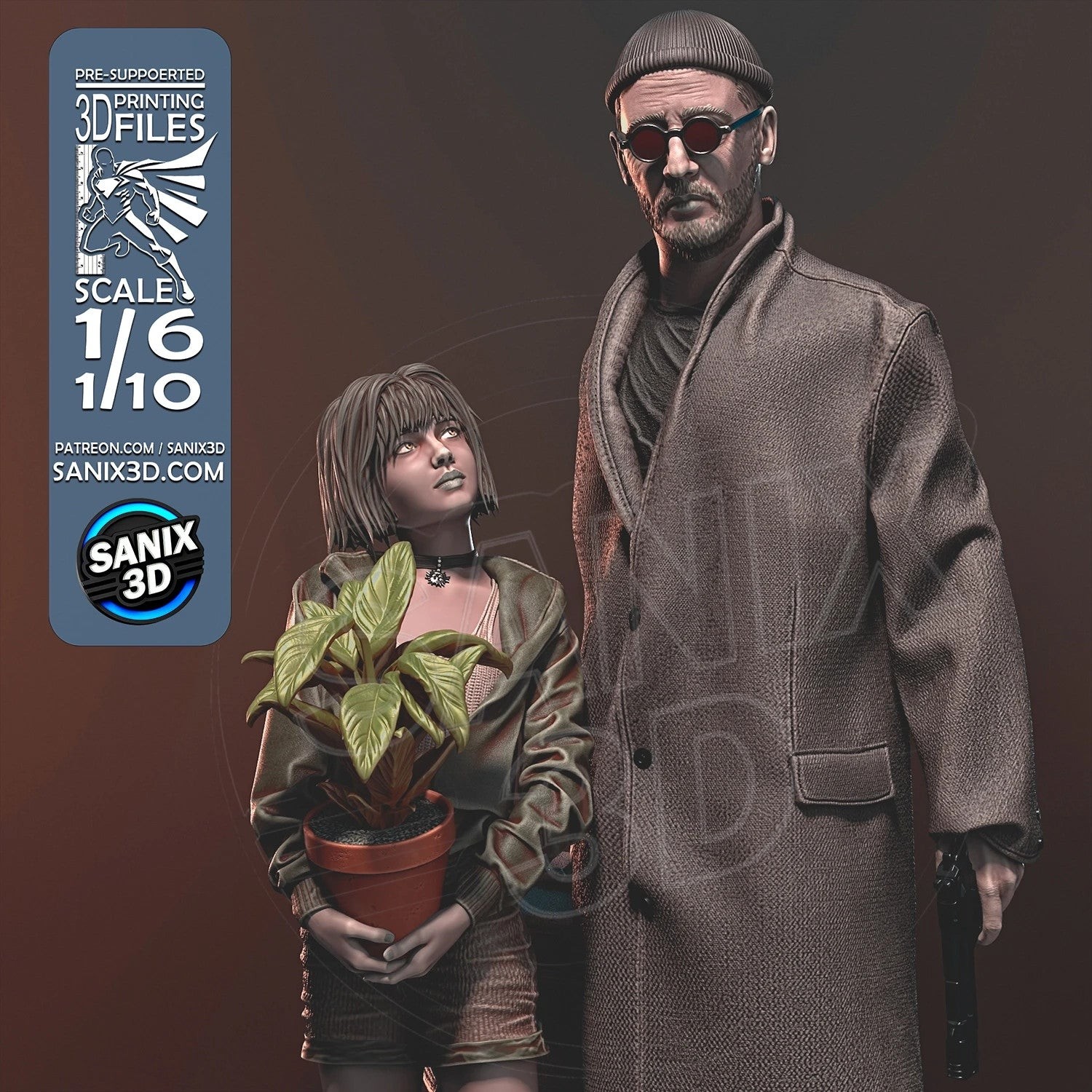 Figurine Léon le Professionnel de 20 cm avec socle de collection en PVC pour vitrine