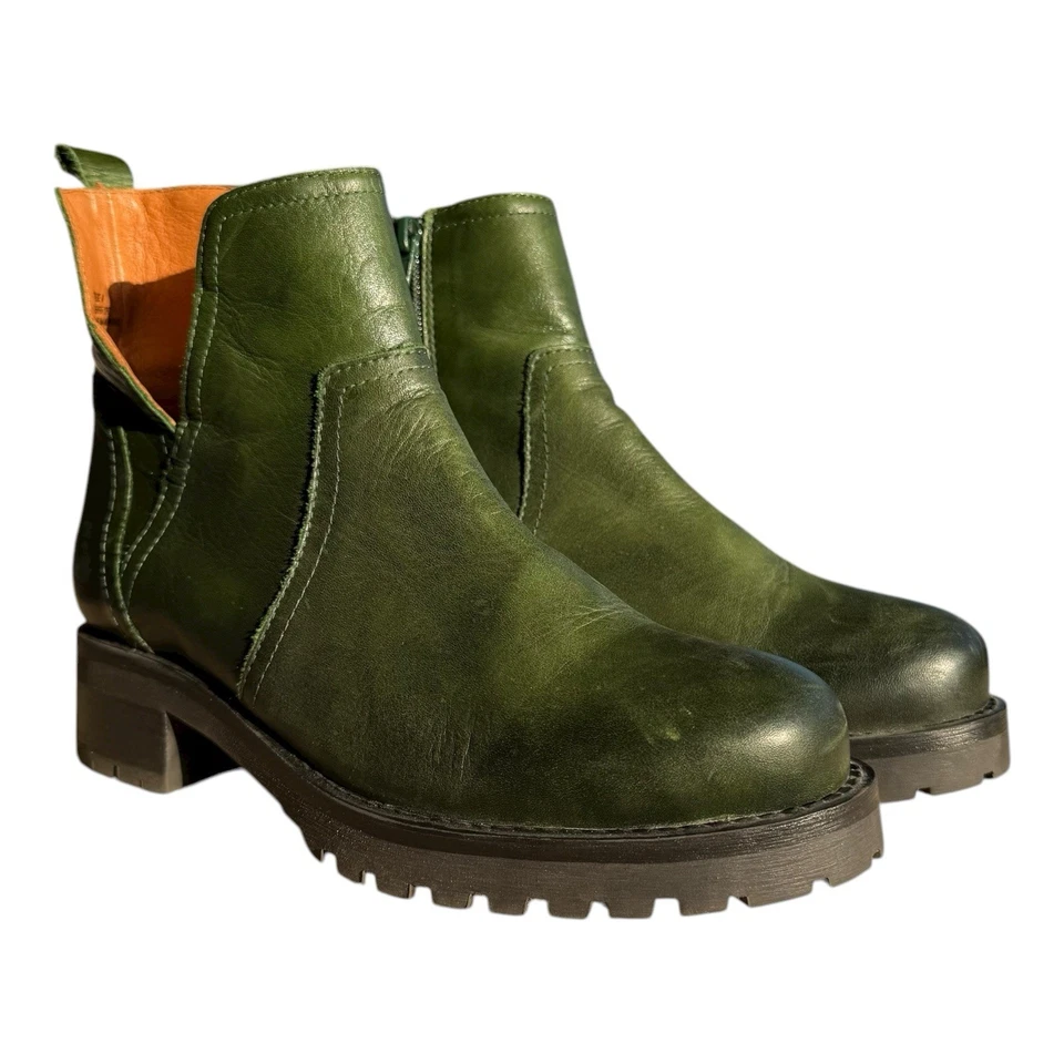 Botas Miz Mooz Poolie Para Mujer 40/9.5 Kiwi Cuero Antiguo Taco Grueso Botines Foto 2 de 4