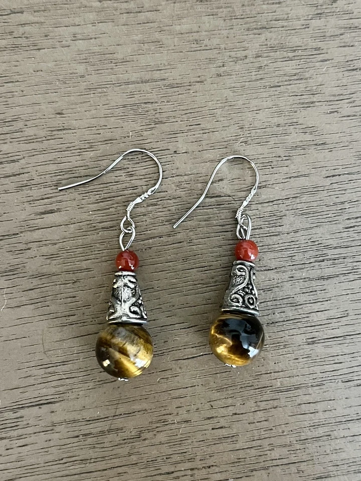 Pendientes vintage de plata esterlina con ojo de tigre de TRIBE HILL de Sundance con marca 925 Foto 3 de 4