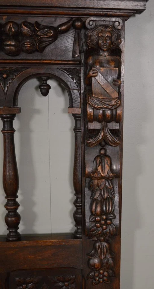 Antique Oak Heavily Carved Hall Bench – Extra Large #22171 - Image 3 of 4