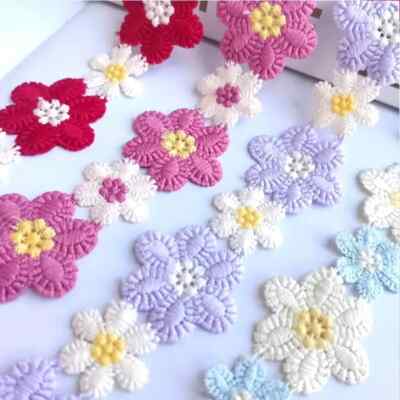 Flower embroidered lace trim wider width 1 1/4''smaller 7/8''select color