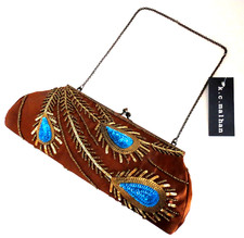 NEW - Vintage K.C. Malhan Beaded Peacock Purse Bag Shoulder Strap or Clutch
