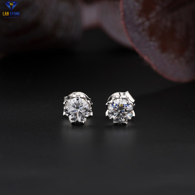 1.00 TCW Round Cut  Earring Moissanite Diamond White Gold 10k Labstone