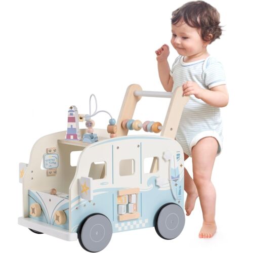 Robud Ajustable Wooden Baby Walker for Toddlers Baby Push Walker Vacaction Bus