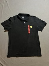 Rare Puma x Ferrari Polo Mens Medium Black Faded Logo Button Faded Short Sleeve