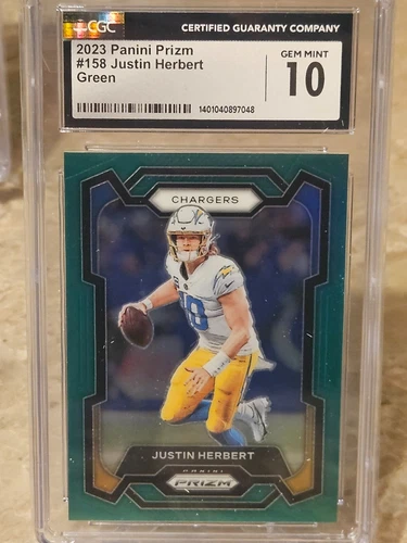 2023 Panini Prizm Justin Herbert Green Prizm #158 CGC Gem MINT 10