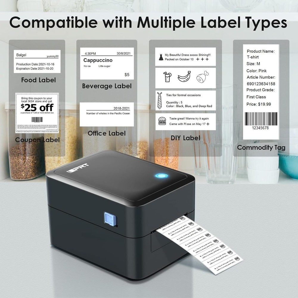 Bluetooth Label Maker with Thermal Barcode Printing, No Ink Needed, USB Connectivity