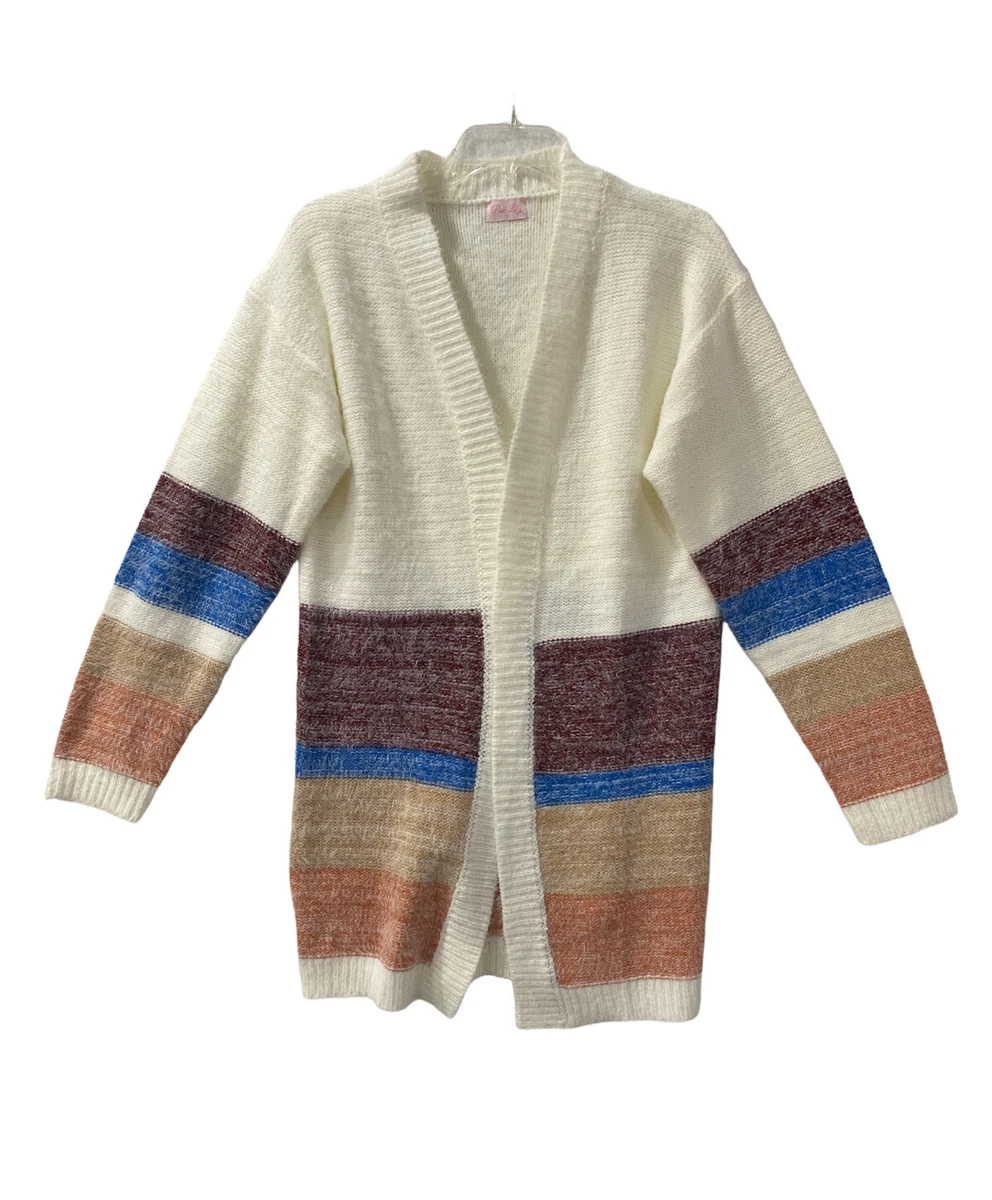 PINK LILY Cardigan Sweater Stripe Woman s Small Knit Off White