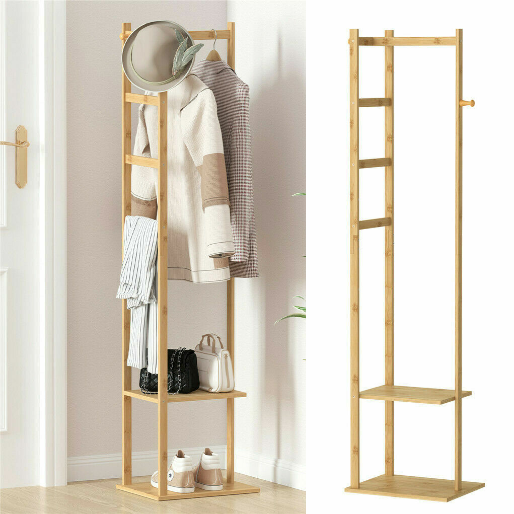 Garment Coat Clothes Stand Rack Hat Shoe Wooden Hanger Holder Shelf  Organizer US