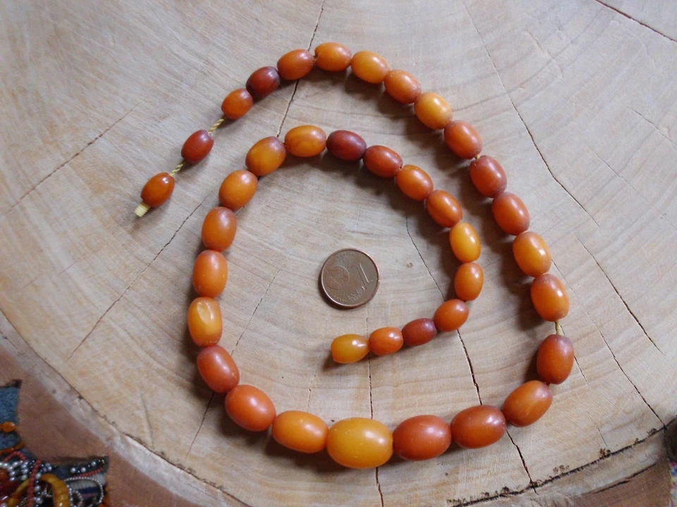 Amber Natur Bernstein Art Deco Kette Butterscotch Patina Oliven 22 Gramm - Bild 2 von 2