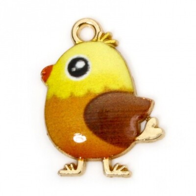 10 helle Ostern Küken & Herzschwanz goldfarben Charm Anhänger mit Emaille Detail