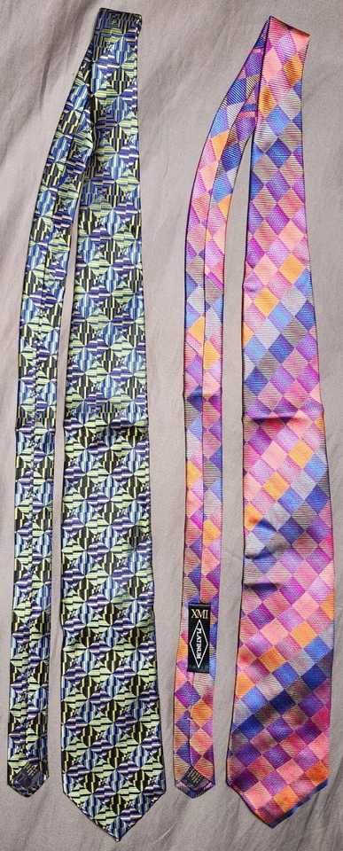 Lote de 5 Corbatas XMI Hombre Multicolor Geométricas Toda Seda Hechas a Mano en EE. UU. Foto 4 de 4