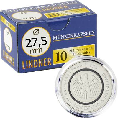 10 Lindner Münzkapseln 27,5 mm für deutsche 5 Euro Gedenkmünzen 2016 2017 2018