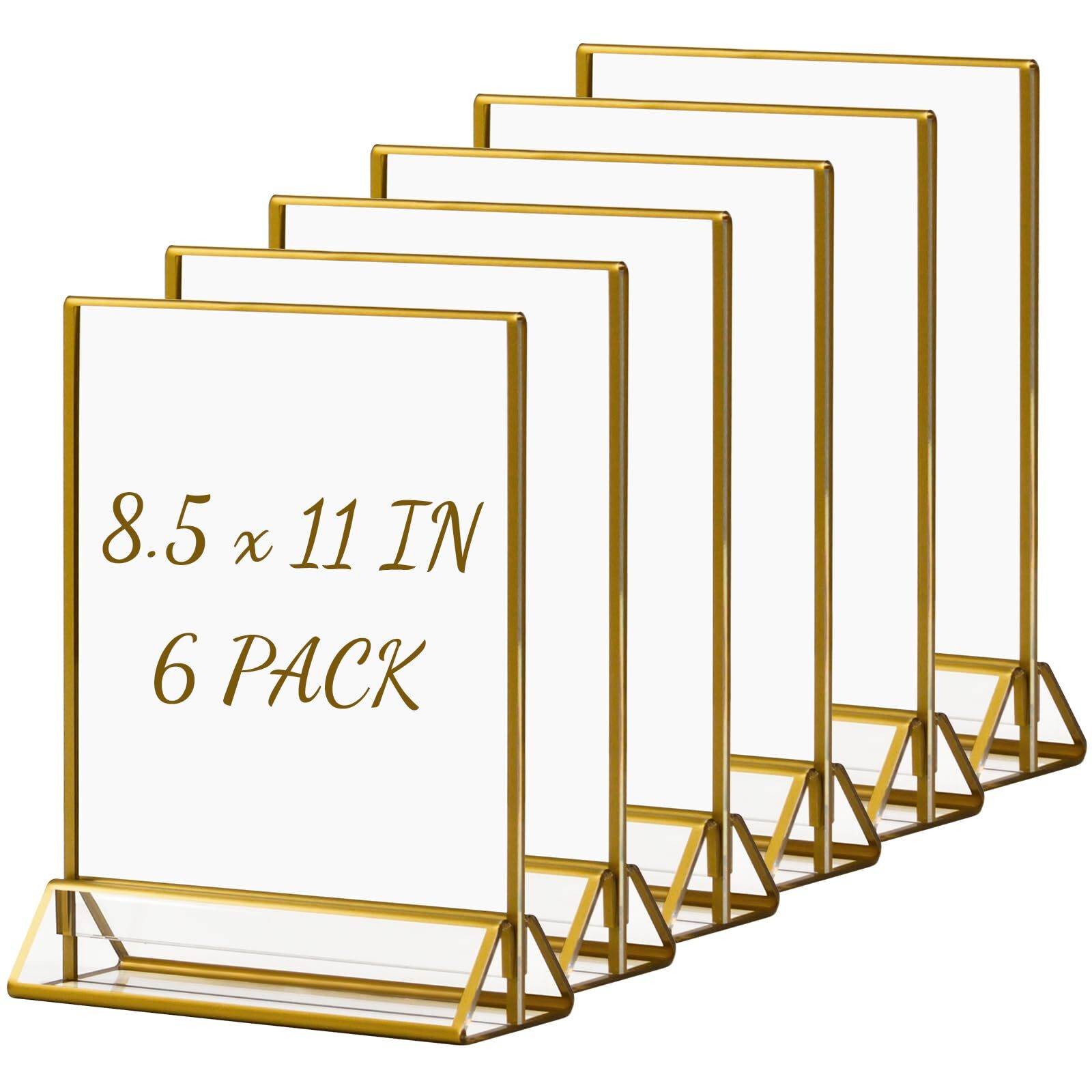 Gold Border Acrylic Sign Holder 8.5x11 Inch Vertical Acrylic Picture Frames Clea