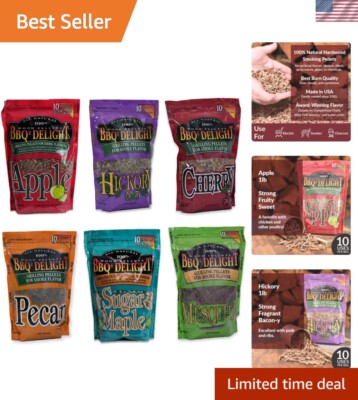 6 Popular Wood Smoking Pellets - Apple, Hickory, Mesquite, and More - 1 Lb Bags