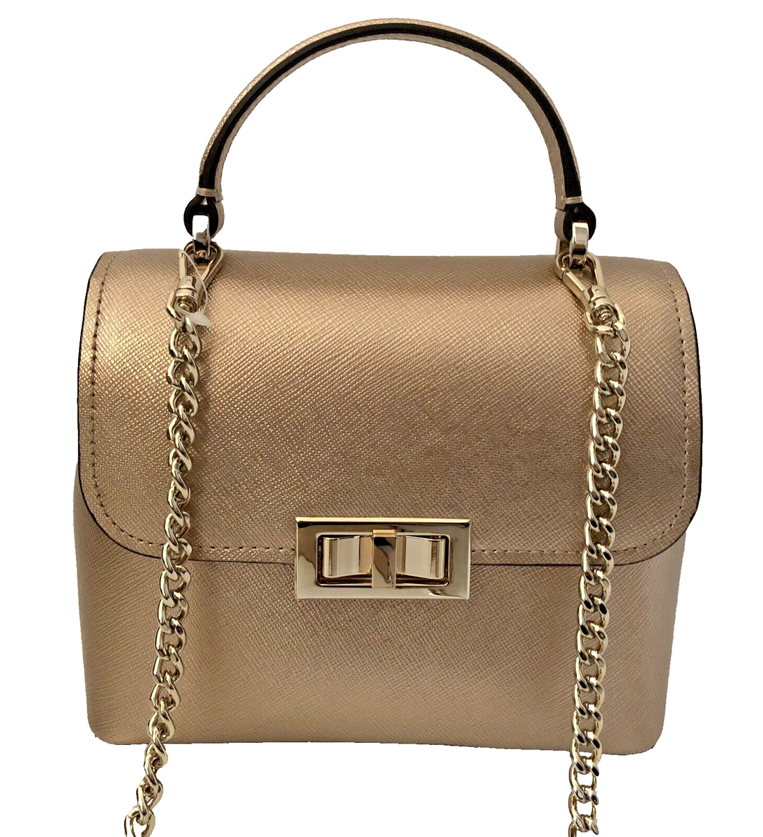 Kate Spade Rose Gold Metallic Saffia Satchel Crossbody Purse w/ Chain Link  Strap | eBay