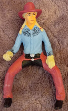 Schleich COWGIRL Horse Rider Blond Braids Pink Hat Chaps Blue Girl Figure