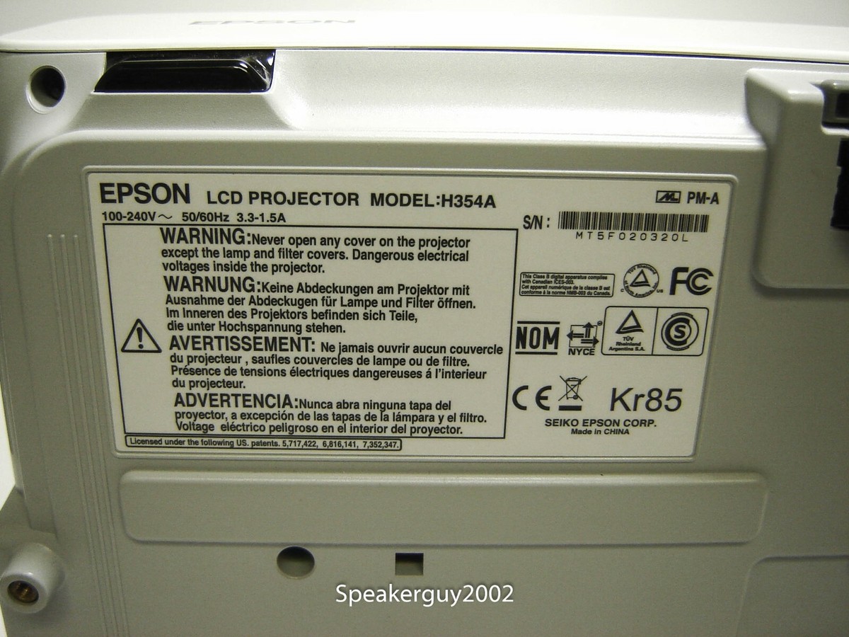 Epson PowerLite 85+ Home Theater Projector / H354A / 020320L -- CC