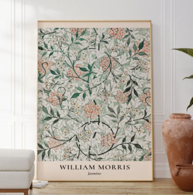 William Morris Jasmin Blumenmuster Druck, von der Natur inspiriertes Wandbild Poster