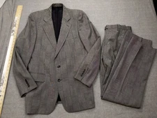 Vtg USA Geoffrey Beene Suit Mens 40L 32x34 Gray Birdseye Glen 100% Wool Blazer