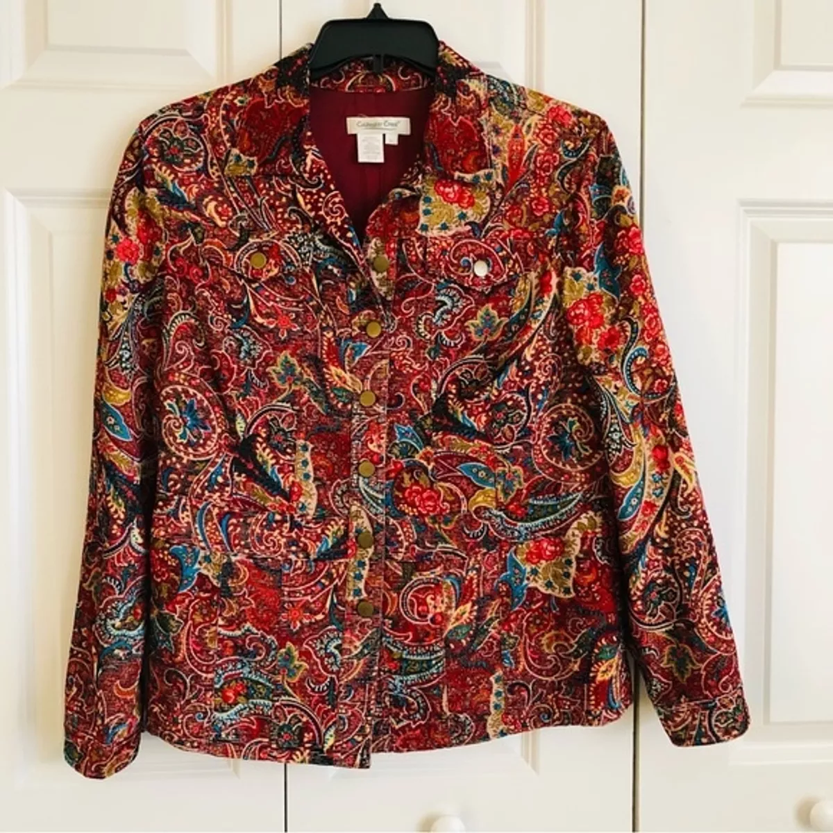 COLDWATER CREEK JACKET BRAZER WOMENS SIZE L FLORAL PAISLEY BOTTON FRONT