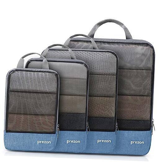Compression Packing Cubes, Luggage Organiser Set, Extensible 4 Pack - Blue-image