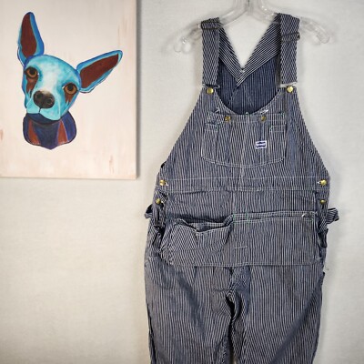 60s Big Smith Hickory Stripe Tool Belt Bib Overalls Railroad Double Knee 44x27