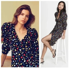 NWT Reformation Jaylee Polka Dot Puff Sleeve Midi Dress in Fiesta Print Small