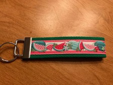 Pink and Green Watermelon Cotton Webbing Keychain/Wristlet/Keyfob