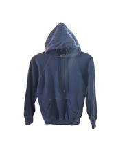 Vintage 70s Navy Blue Hoodie Jacket Blank Raglan Sleeve Boxy Made in USA Medium