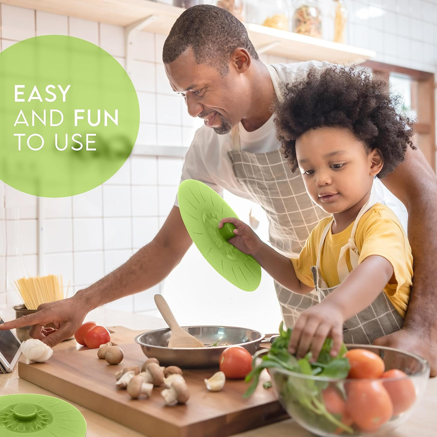 Silicone Bowl Lids Green Set of 5 Reusable Suction Seal Covers for Bowls, Pots, 