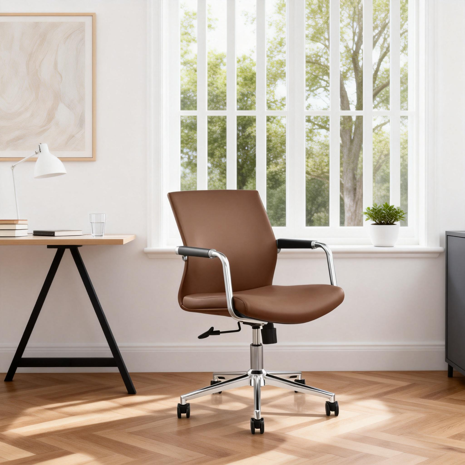 Ergonomic Mid-Back Office Chair PU Leather Executive Desk Chair 350lb Tilt Lock