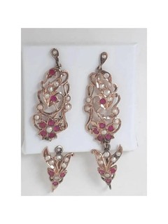 Vintage 10Ct Gold Tested Ruby & Seed Pearl Drop Earrings Spares Repairs 11.31g
