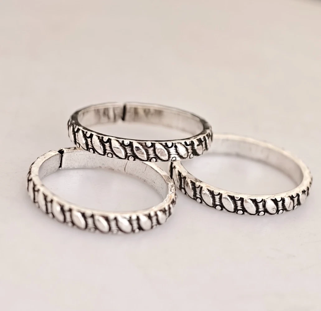 925 Silber Blattmuster Zehenring Set Verstellbar Vintage Oxidiert Fußschmuck
