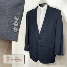 Oscar De La Renta Sport Coat Mens 42R 44R Blue Textured Plaid Two Buttons