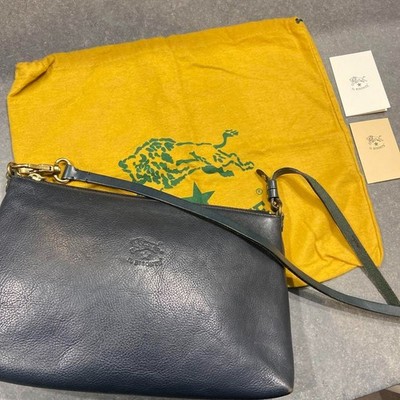 Rare Il Bisonte Crescent Shoulder Bag Navy w/outer bag Used wide 29cm Japan