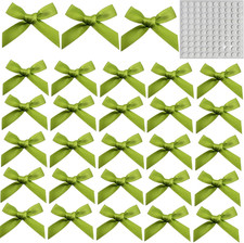 100pcs Mini Satin Bows for Crafts,4x4cm Green Small Bows with 100 Pcs Double Sid