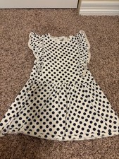 Tea Collection Polka Dot Dress 8 Tan Short Flutter Sleeves 100% Cotton A Line