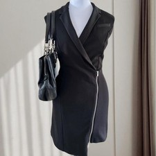 Chic Express Womens Black Sleeveless Asymmetrical Zip Blazer Dress XS